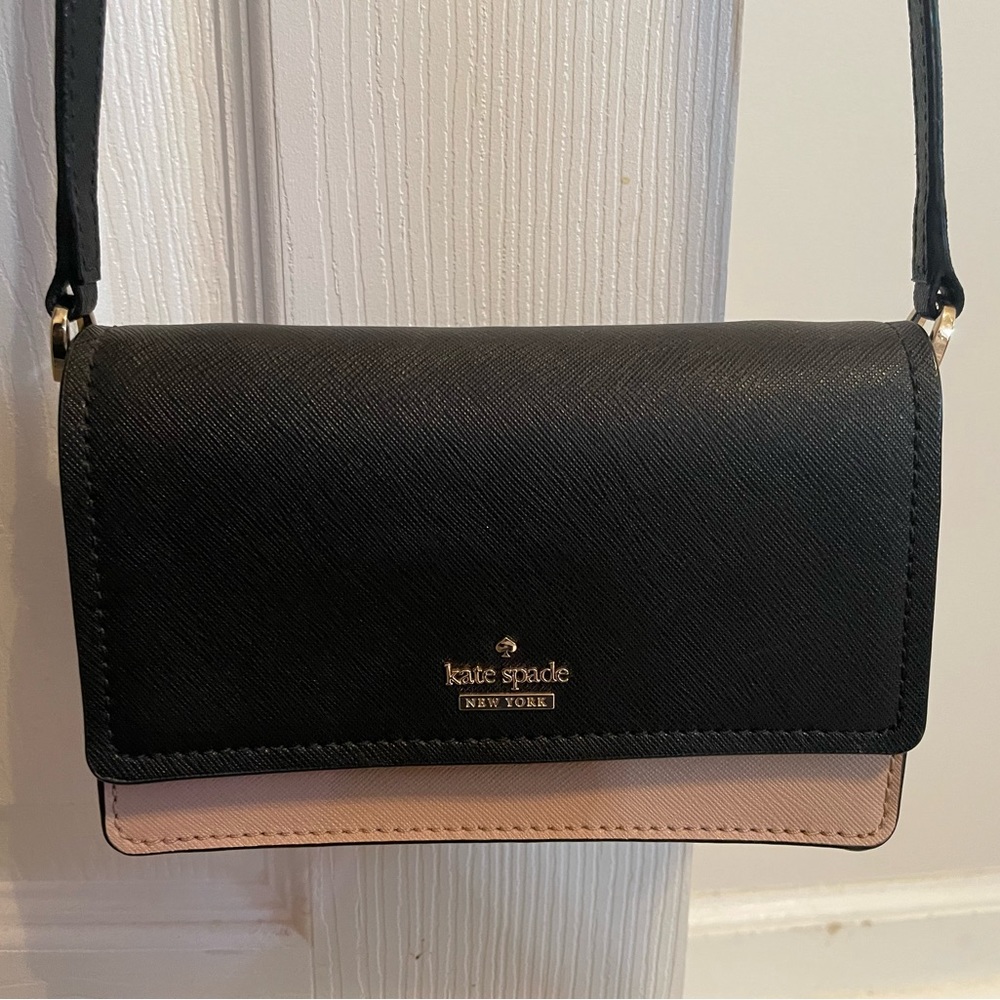 Kate Spade Saffiano Leather Two Toned Crossbody.  Black and pale pink.